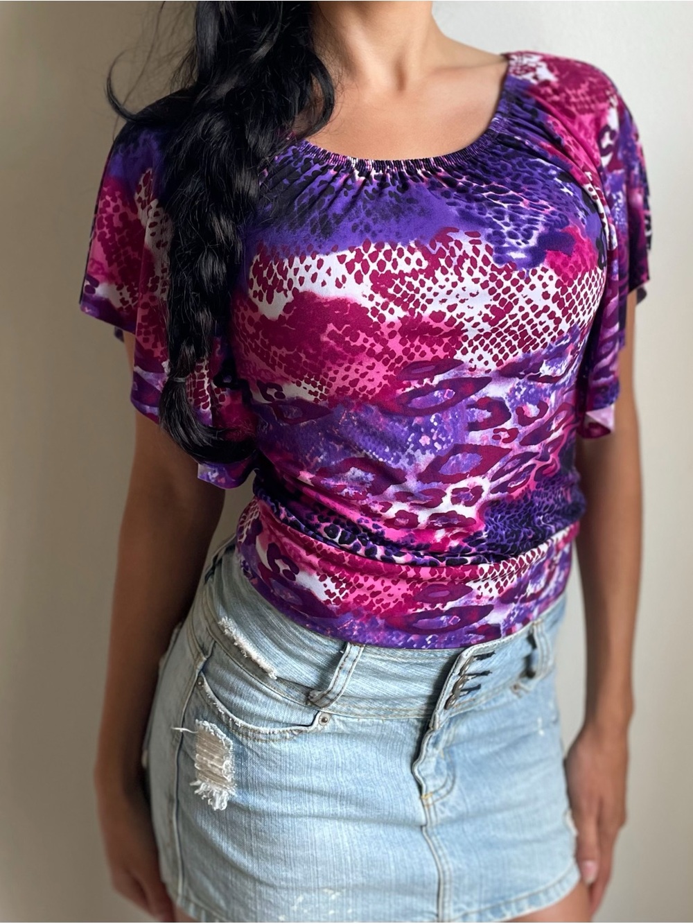 Amy Byer Y2K Flowy Animal-Print Top
